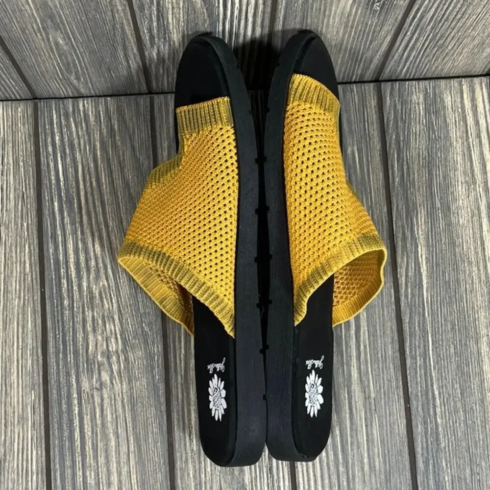 Yellow Box Feeze Women Stretch Sandals Slides Mesh Yellow Sz 8.5 Comfort Summer - Picture 5 of 7